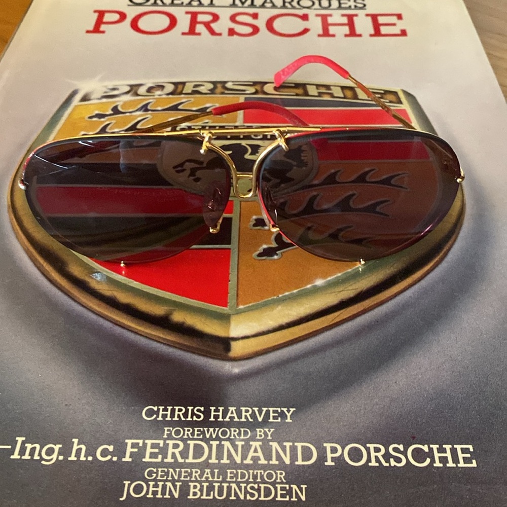 Porsche Collectors, RARE Sunglasses frames, Carerra gold and red frames , w/book
